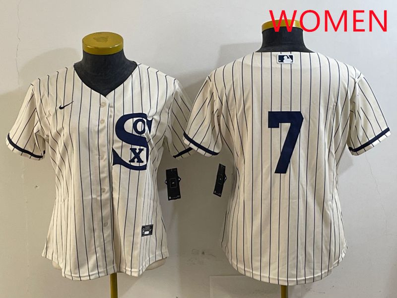 Women Chicago White Sox #7 No Name Cream Stripe Dream Edition Game 2025 Nike MLB Jersey style 1